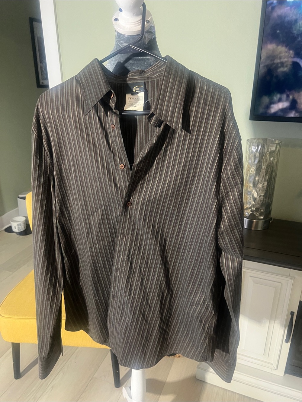 Roberto Cavalli Brown and Green Striped Casual Button-Down Shirt